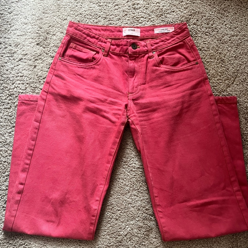 Cotton on red low rise straight jeans
